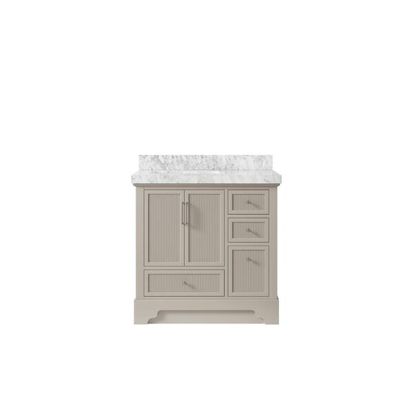 Willow Collections Alys 36 in. W x 22 in. D x 36 in. H Left Offset Single Sink Bath Vanity in Fine Grain with 2 in. Carrara Marble Top
