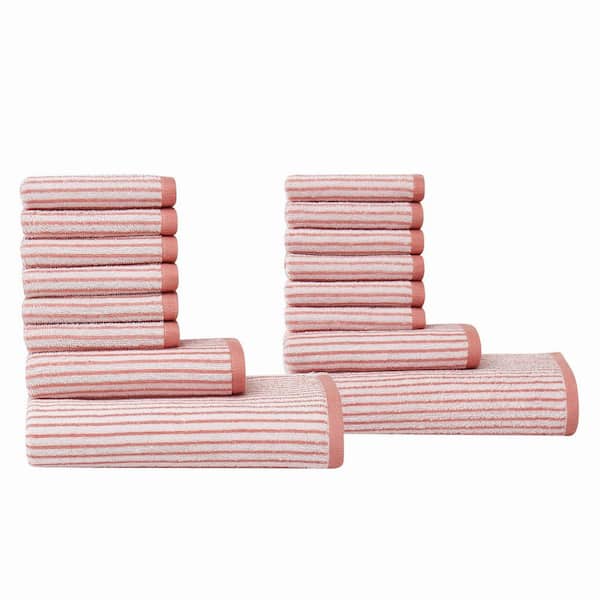 Essential Yarn Dye Stripe Rose 16-Piece Cotton Towel Set