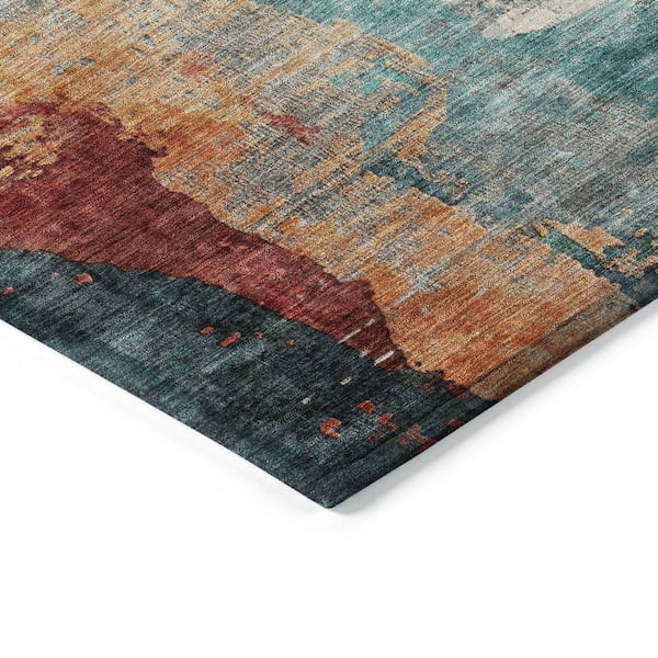 Chantille Machine Washable Indoor/Outdoor Abstract ACN2041 Teal 8 ft. x 8 ft. Area Rug