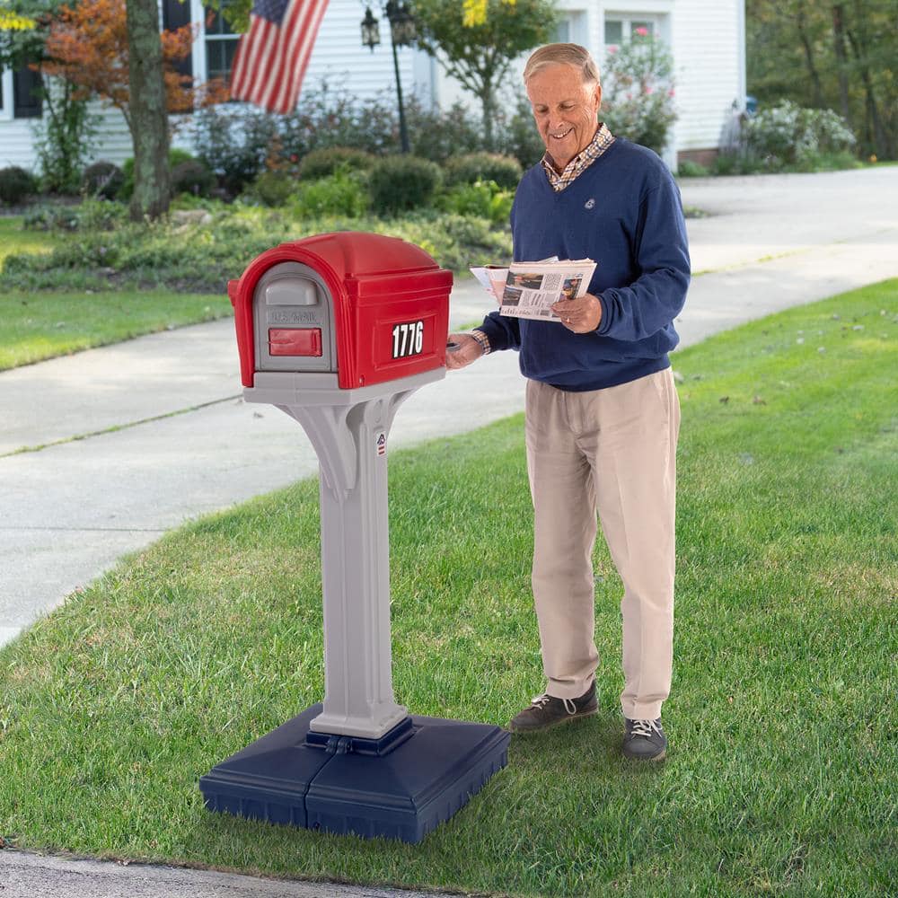 Classic Americana Red and Gray Plastic Pedestal Mailbox