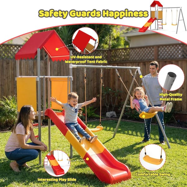 maocao hoom Metal and Plastic Treehouse Swing Set with Slide, Belt