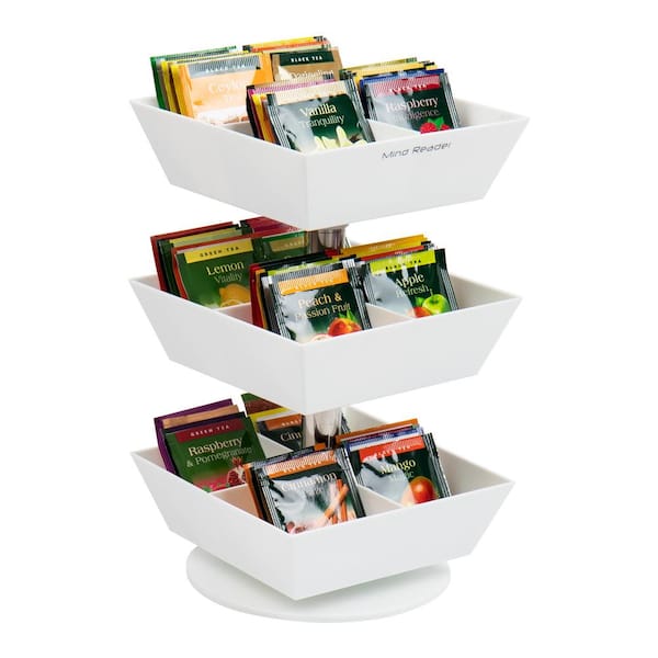 Mind Reader 2-Shelf White Tea Bag Carousel Tea Station Organizer Countertop Storage 6.75 in. L x 6.75 in. W x 11.5 in. H