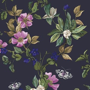 Wakerly Woodland Floral French Navy Matte Non Woven Removable Paste the Wall Wallpaper