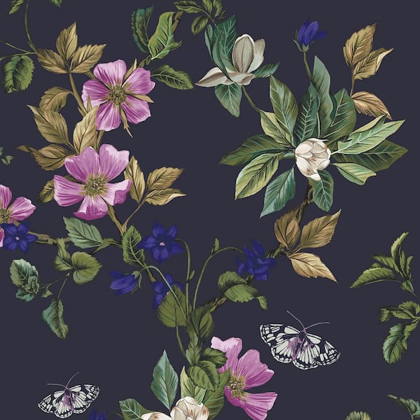 JOULES Joules Wakerly Woodland Floral French Navy Matte Non Woven Removable Paste The Wall Wallpaper Sample