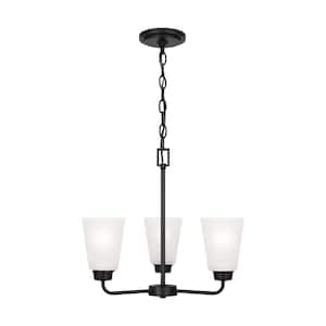 Kerrville 3-Light Midnight Black Traditional Transitional Single Tier Hanging Chandelier with Satin Etched Glass Shades