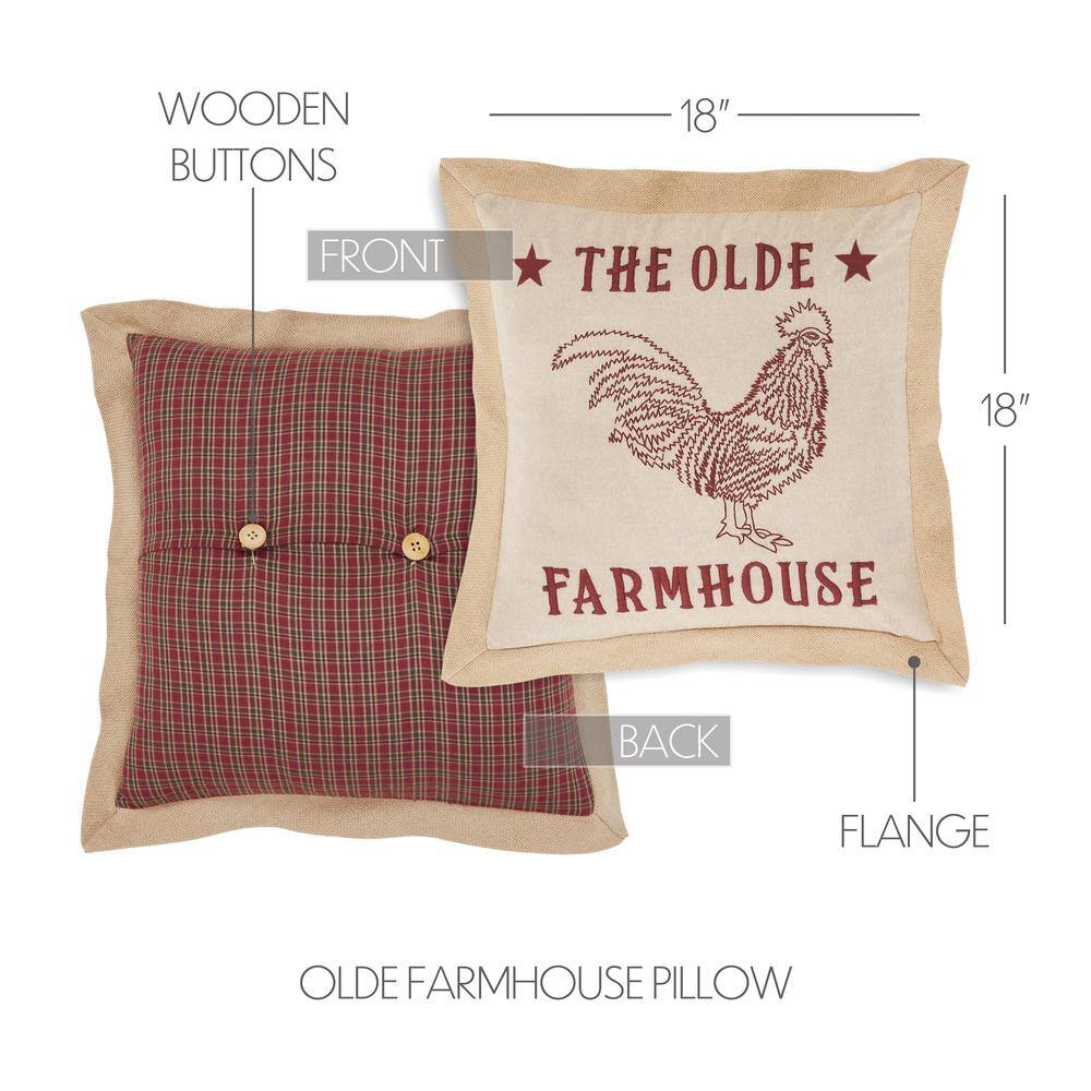 Cider Mill Red and Green Embroidered Cotton Square Pillow