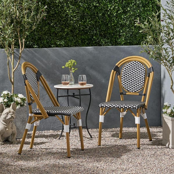 Unbranded 2-Pieces Metal Outdoor Dining Chair with Mix Color Cushion, French Bistro Chair Set