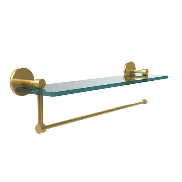 Allied Brass Prestige Skyline 22 in. L x 5 in. H x 5 in. W Paper Towel Holder with Clear Glass Shelf in Polished Brass