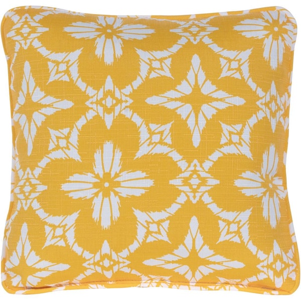 Hanover Floral Yellow Indoor or Outdoor Throw Pillow