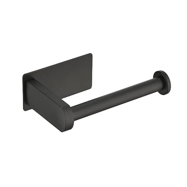 Wall-Mount Single Post Toilet Paper Holder, Stainless Steel Adhesive Toilet Roll Holder no Drilling in Matte Black