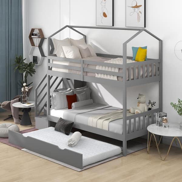 Max and Lily Classic Twin Over Twin Low Bunk with Easy Slide - Walnut