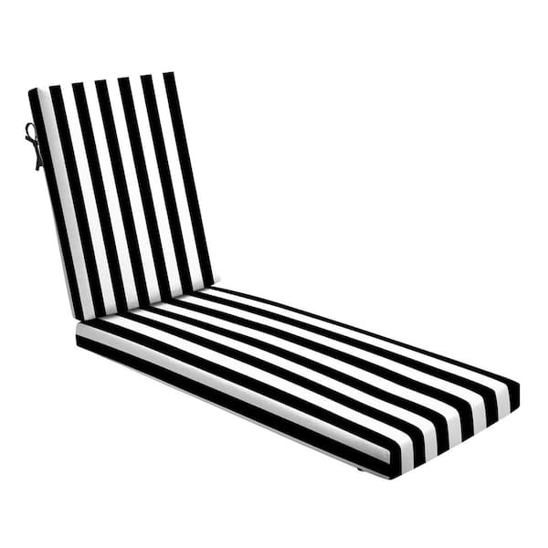Foam Outdoor Chaise Lounge Cushion 21 x 72 Made with ProFoam Rain-Proof Fade Resistant Black Cabana Stripe