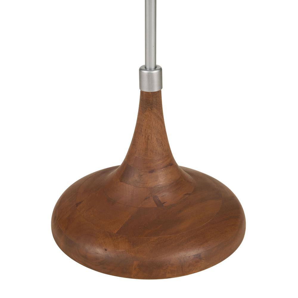 Round Brown and Silver Wood Metal Side Table