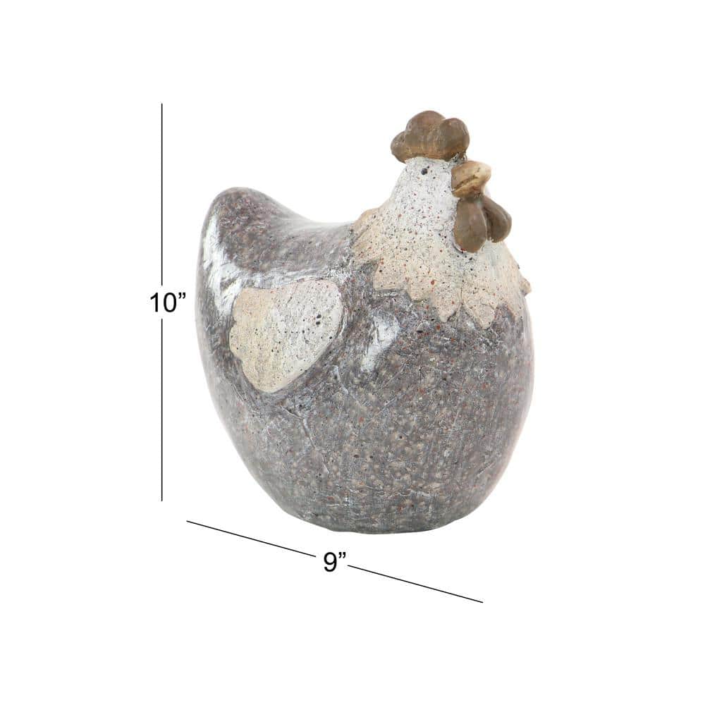 Gray and White Polystone Chicken Garden Figurine