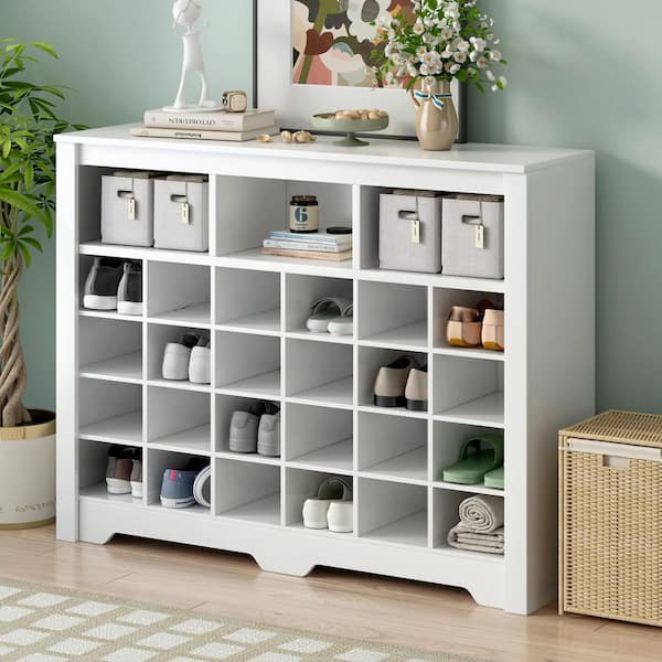 Rafferty 35.00 in. H x 45.20 in. W White Wood Shoe Storage Cabinet with Curved Base