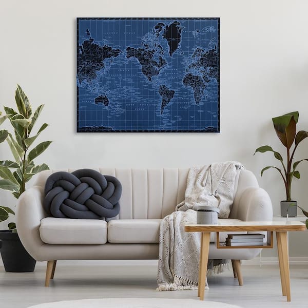 Blue Toned World Map by Phillipa Katz Unframed Abstract Graphic Art Print 36 in. x 48 in.