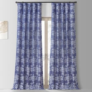 Sequoia Cobalt Blue 50 in. W x 108 in. L Faux Silk Jacquard Light Filtering Curtain (1 Panel)