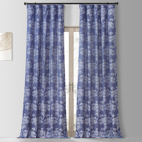 Exclusive Fabrics & Furnishings Sequoia Cobalt Blue 50 in. W x 108 in. L Faux Silk Jacquard Light Filtering Curtain (1 Panel)