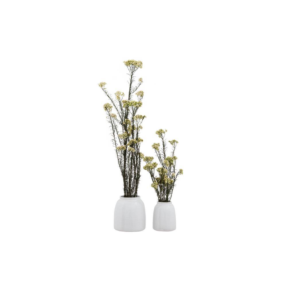 White Ceramic Round Decorative Vases, Set of 2