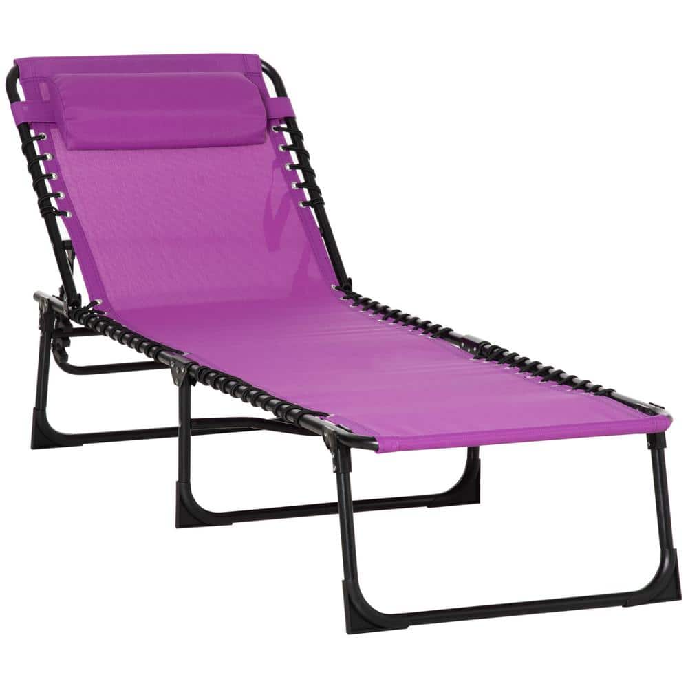 Black Metal Outdoor Chaise Lounge with Pillow, Breathable Mesh, Seat and Pu