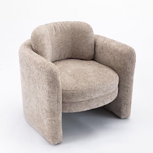 Mid-Century Modern Warm Gray Linen Overstuffed Armchair Barrel Accent Chair for Living Room, Guest Room Office
