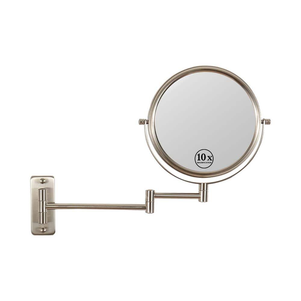8inch Small Round 1X/10X Magnifying Wall Mounted Bathroom Makeup Mirror in Brushed Nickel