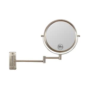 8-inch Small Round 1X/10X Magnifying Wall Mounted Bathroom Makeup Mirror in Brushed Nickel