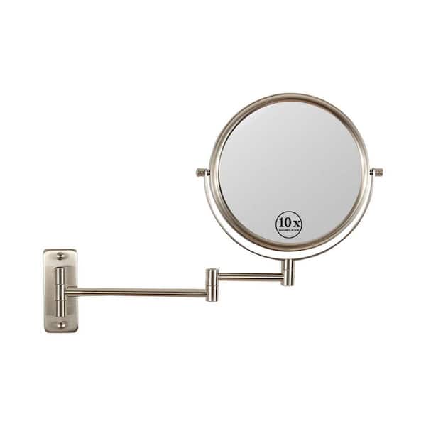 Unbranded 8-inch Small Round 1X/10X Magnifying Wall Mounted Bathroom Makeup Mirror in Brushed Nickel