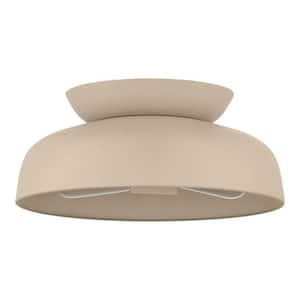 Quarry 12.38 in. 2-Light Creamy White Flush Mount with Metal Shade