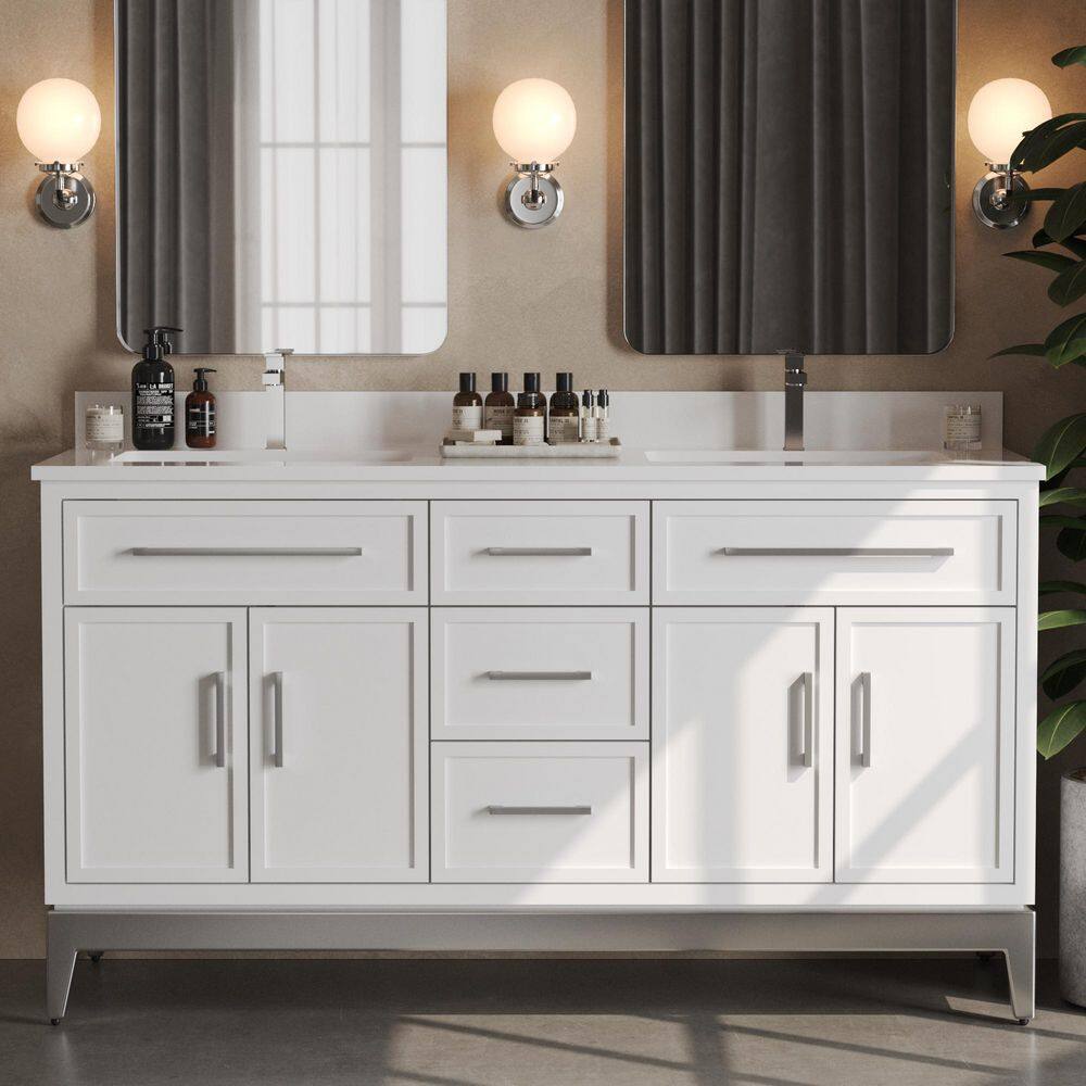 Barrington 63in. Double Freestanding White Bath Vanity with White Quartz Top price history on PriceWatchPro