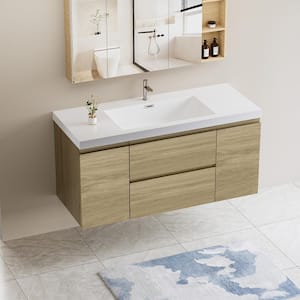 Achilles 47 in. W x 20 in. D x 22.5 in. H Single Sink Floating Bath Vanity in Natural Oak with White Resin Top