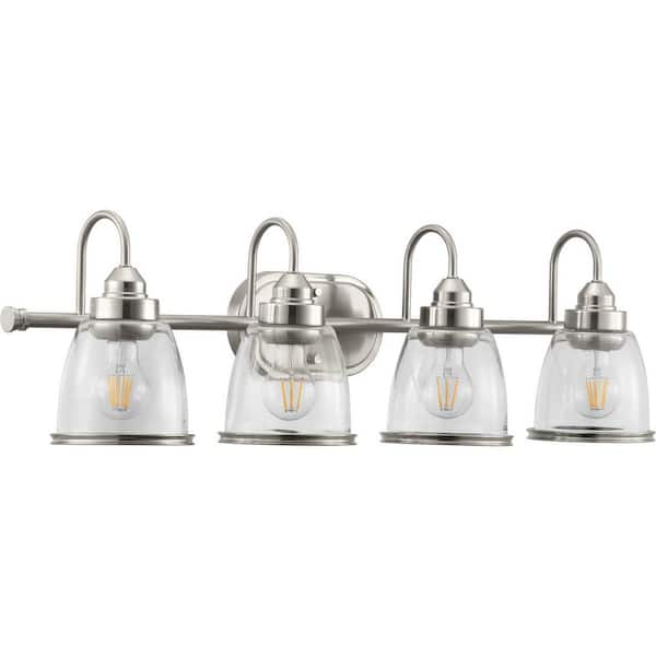 Progress Lighting Saluda Collection 4-Light Brushed Nickel Clear Glass Coastal Bath Vanity Light
