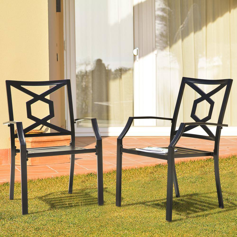 Black Stackable Metal Patio Outdoor Dining Chair (2-Pack) price history on PriceWatchPro