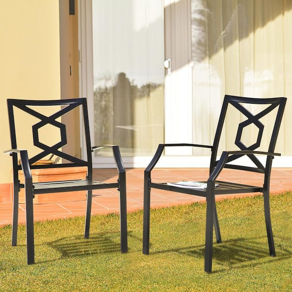 Nuu Garden Black Stackable Metal Patio Outdoor Dining Chair (2-Pack)