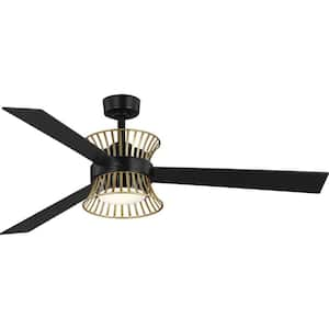 Bisbee 55.3125 in. Indoor/Outdoor Integrated LED Matte Black Global Ceiling Fan with Remote for Living Room and Bedroom