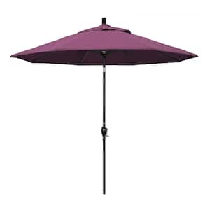 9 ft. Stone Black Aluminum Push Button Tilt Crank Lift Market Patio Umbrella in Iris Sunbrella