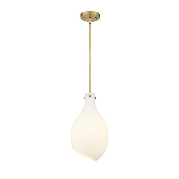 Innovations Norwalk 1Light Brushed Brass Shaded Pendant Light with Matte White Glass Shade 493
