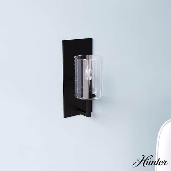 Hunter Kerrison 1-Light Natural Iron Wall Sconce with Clear Seeded Glass Shade