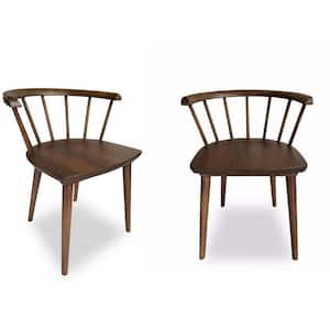 Riley Mid-Century Modern Solid Wood Dining Chair in Brown (Set of 2)