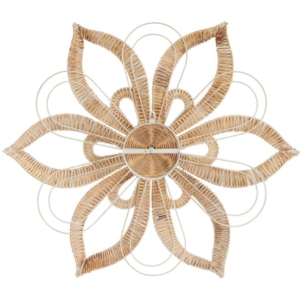 Litton Lane Rattan Brown Daisy Floral Wall Decor with Metal Wire 042955 -  The Home Depot
