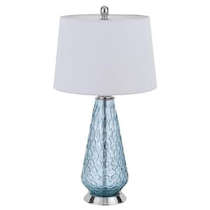 27 in. Aqua Glass Table Lamp with White Empire Shade