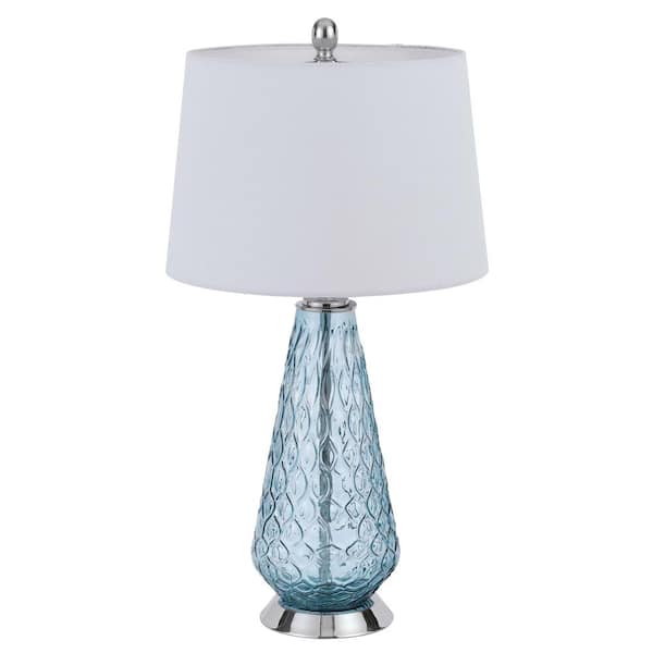HomeRoots 27 in. Aqua Glass Table Lamp with White Empire Shade