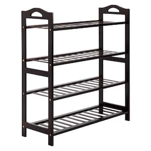 26.77 in. L x 9.84 in. W x 28.74 in. H 16-Pairs 4-Tier Brown Wood Shoe Rack