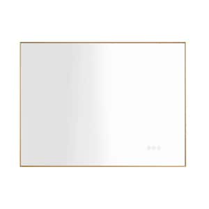 32 in. W x 24 in. H Large Rectangular Metal Framed Dimmable AntiFog Wall Mount LED Bathroom Vanity Mirror in Gold