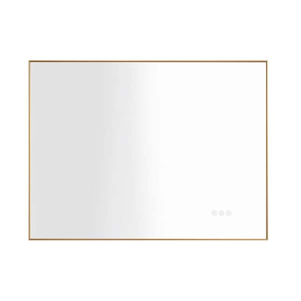 Andrea 32 in. W x 24 in. H Large Rectangular Metal Framed Dimmable AntiFog Wall Mount LED Bathroom Vanity Mirror in Gold