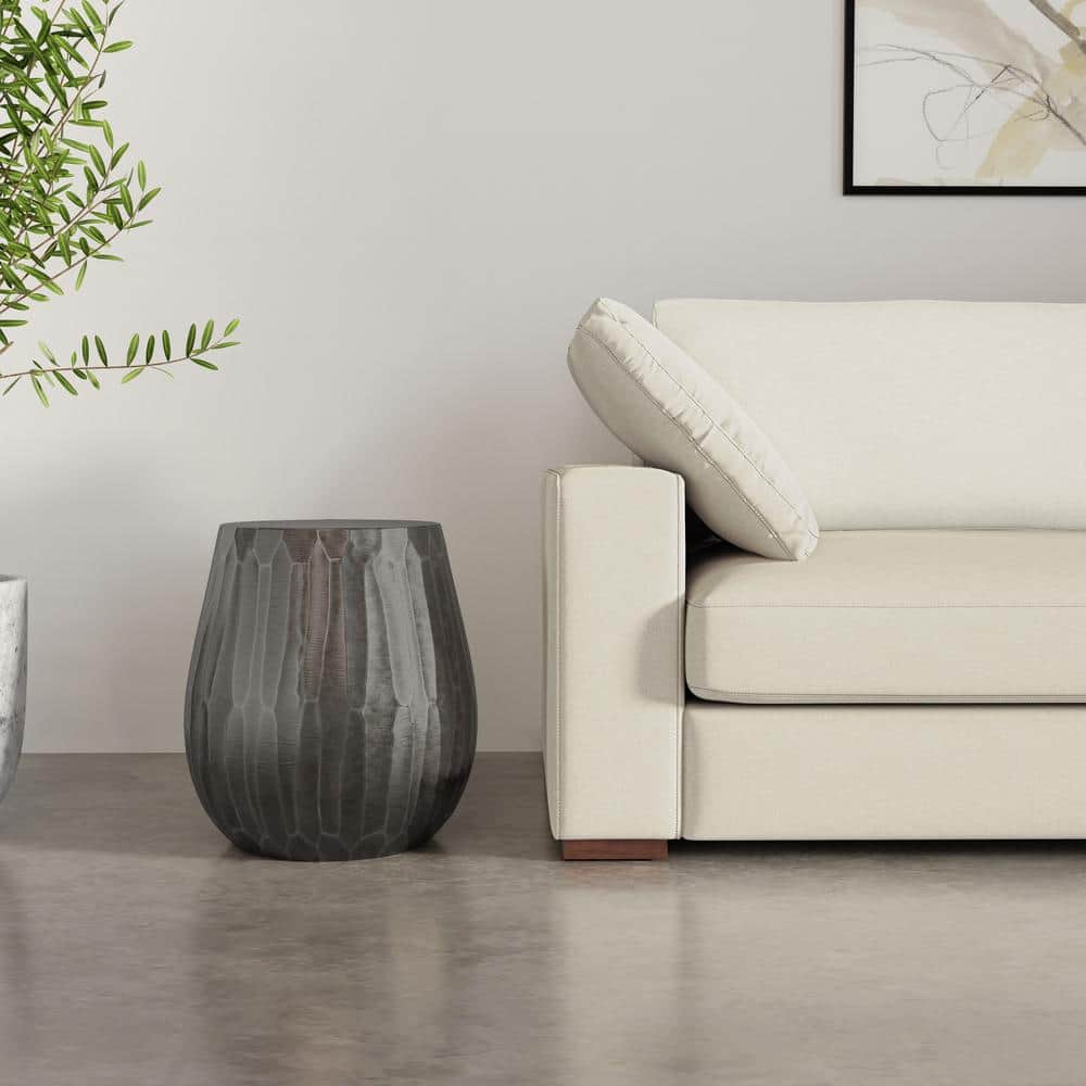 Graphite Round Cast Aluminum Drum Side Table