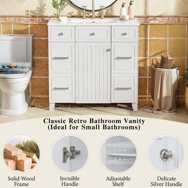 Ziyudura 36 in. Single Sink Freestanding White Bath Vanity with