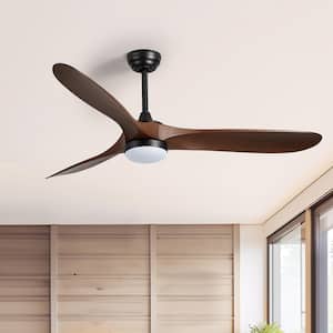 60 in. Indoor/Covered Outdoor Walnut Ceiling Fan with LED Light and Remote, 3-Color Changing