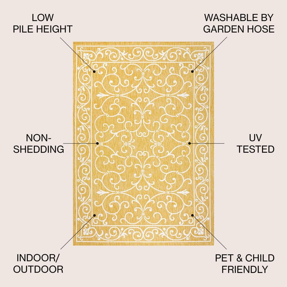 Charleston Yellow and Cream Synthetic 8' x 10' Area Rug