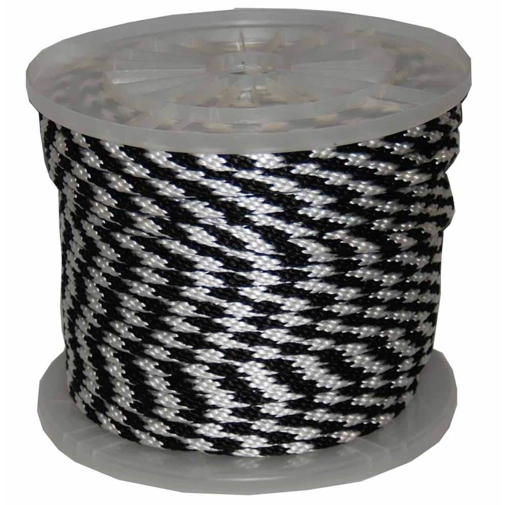 T.W. Evans Cordage 96020 .5 in. x 300 ft. Solid Braid Propylene Multifilament Derby Rope in Black and White